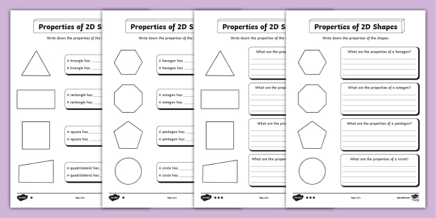 Year 2 Properties of 2D Shapes Differentiated Worksheet - Twinkl