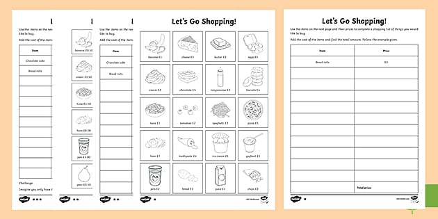 Shopping List Differentiated Worksheets (Teacher-Made)