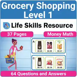 Money Math Life Skills Worksheet: Grocery Shopping Level 1 by ...