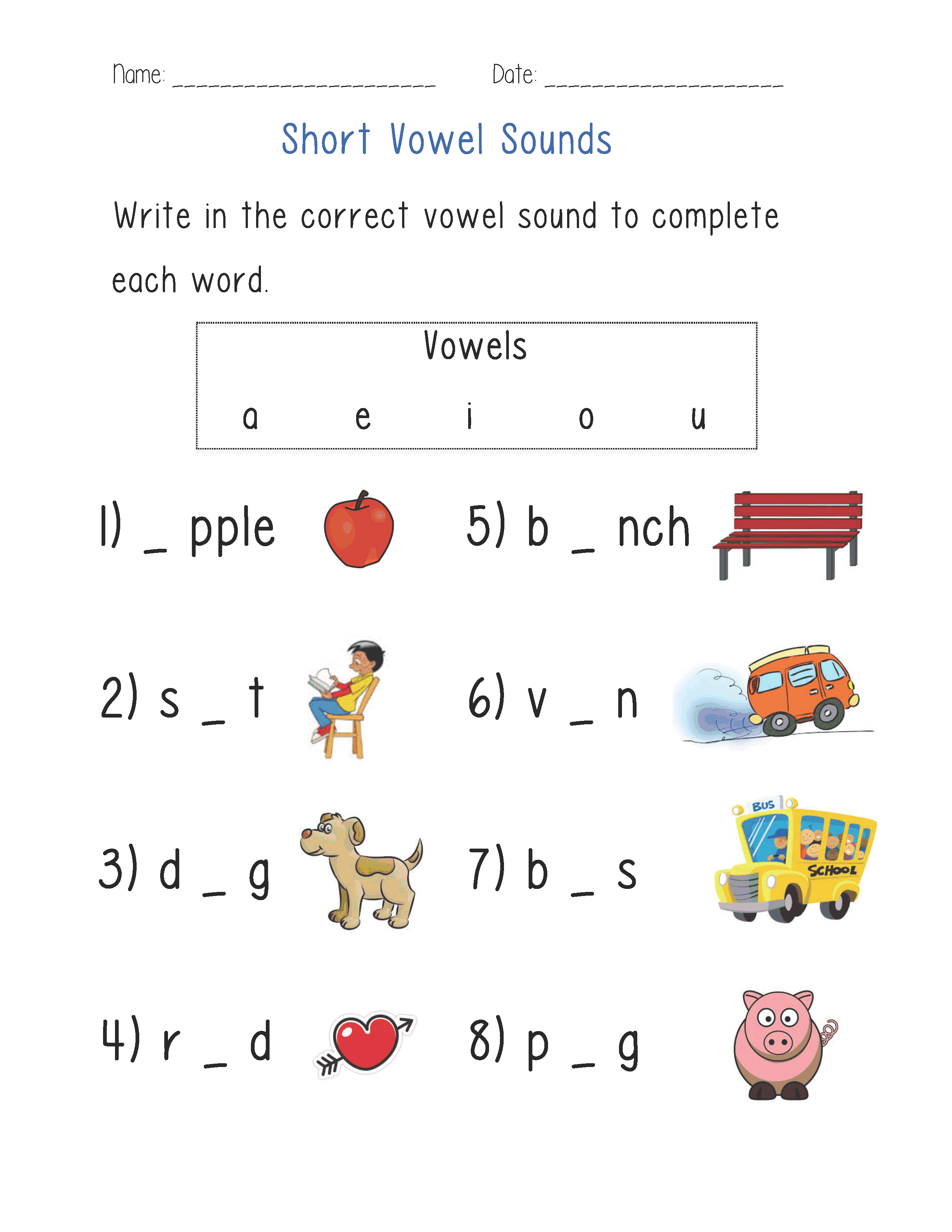 short a vowel worksheet