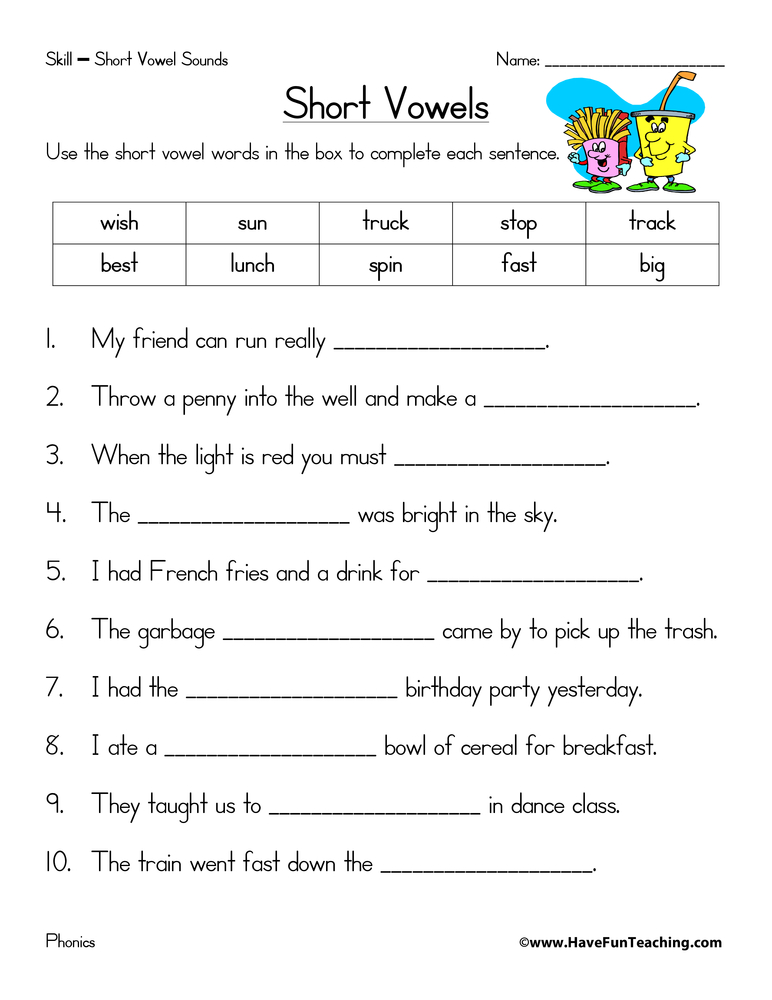 short a vowel worksheet