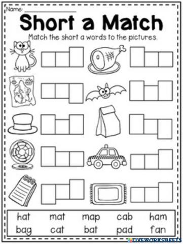 short a worksheet for kindergarten