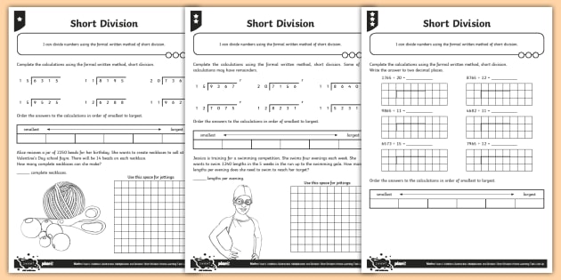 short division worksheet for grade