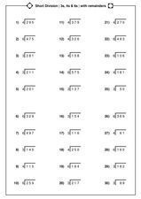 Short Division With Remainders Worksheet for 4th Grade | Lesson Planet