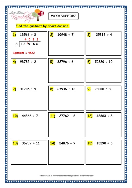 Grade 3 Maths Worksheets: Division (6.8 Short Division of 5 Digit ...
