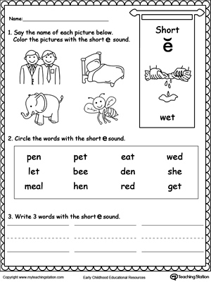 FREE* Short E Sound Worksheet | MyTeachingStation.com