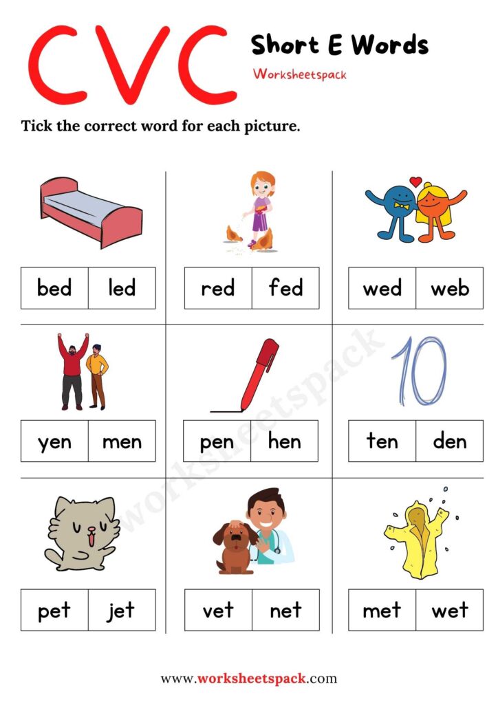Short E Worksheets for Kindergarten - worksheetspack