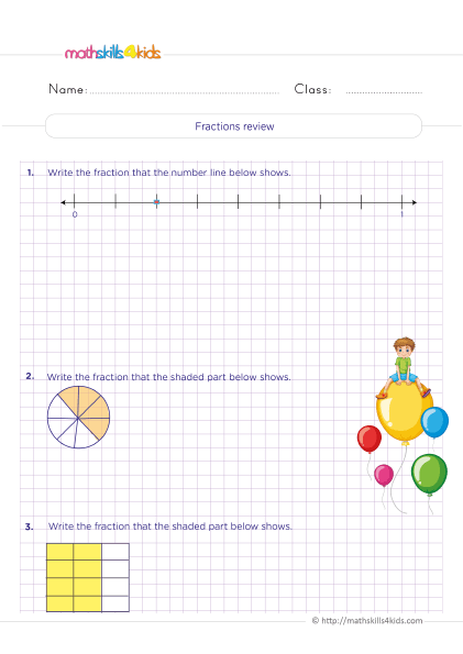 short fifth grade fraction review worksheet