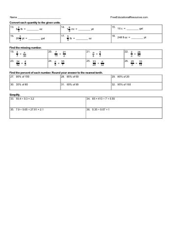 5th Grade Math Review Worksheets | FreeEducationalResources.com
