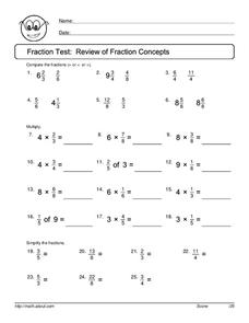 short fifth grade fraction review worksheet