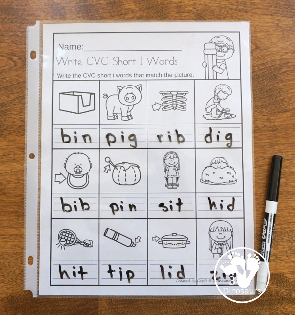 short i word family worksheet