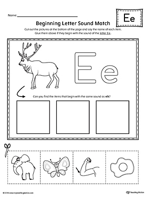 Short Letter E Beginning Sound Picture Match Worksheet ...
