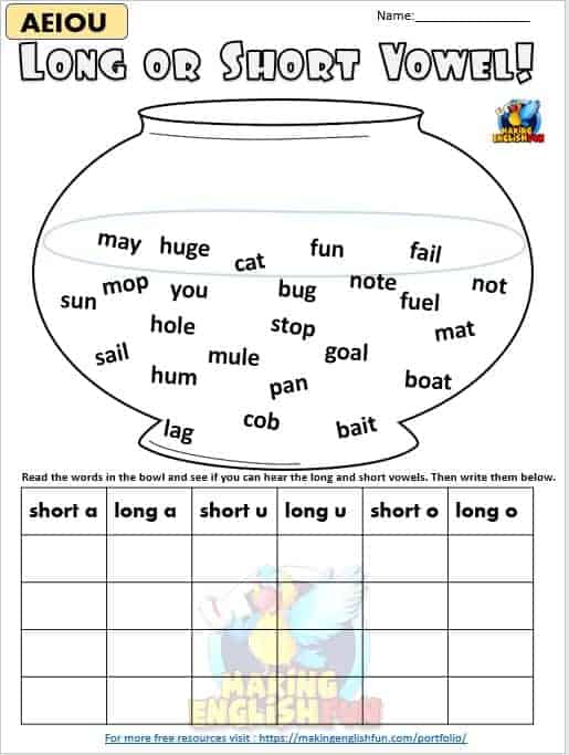 short long vowel worksheet