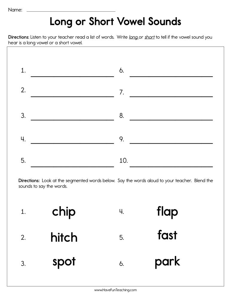 Long or Short Vowel Sounds Worksheet  