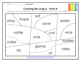 Long and Short A Vowel Sounds Worksheets