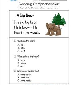 Kindergarten Reading Comprehension Worksheets