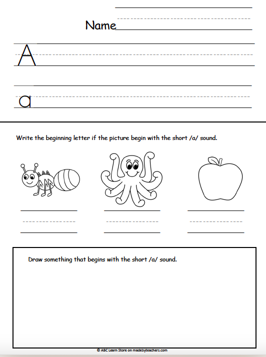 Free Beginning Sounds Worksheet - Short A - Kindergarten Phonics ...