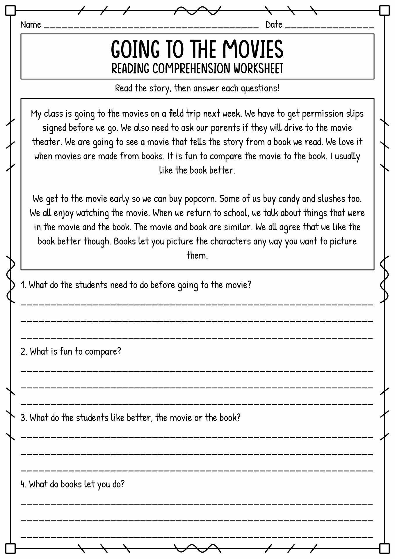 short stories worksheet pdf