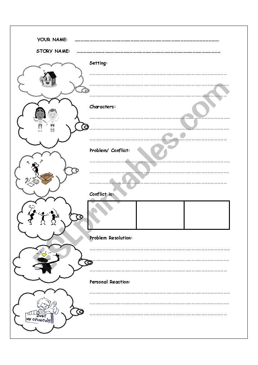 Short Story Analysis Sheet - ESL worksheet by sandylco2008