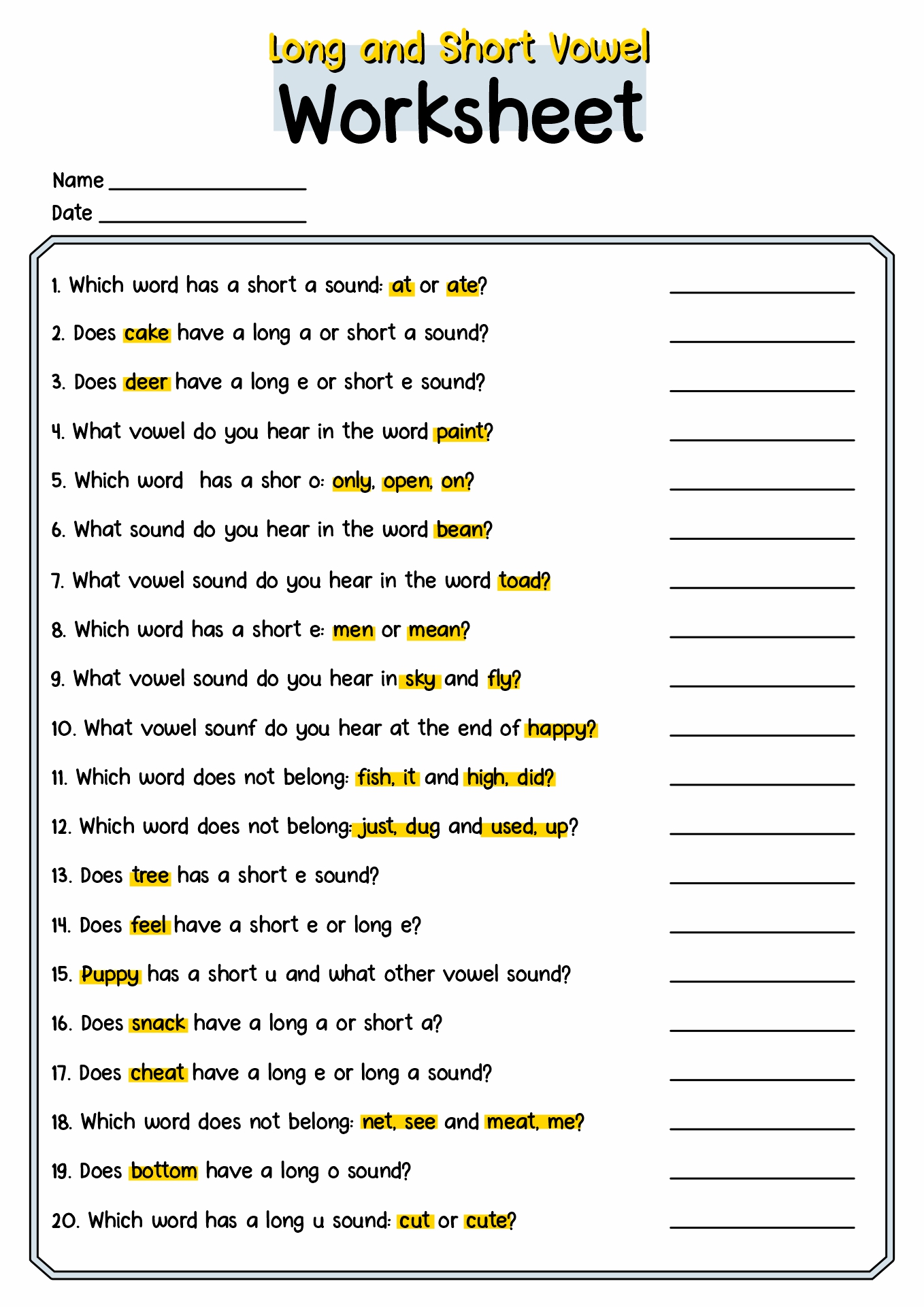 15 Long And Short Vowel Worksheets Kindergarten - Free PDF at ...