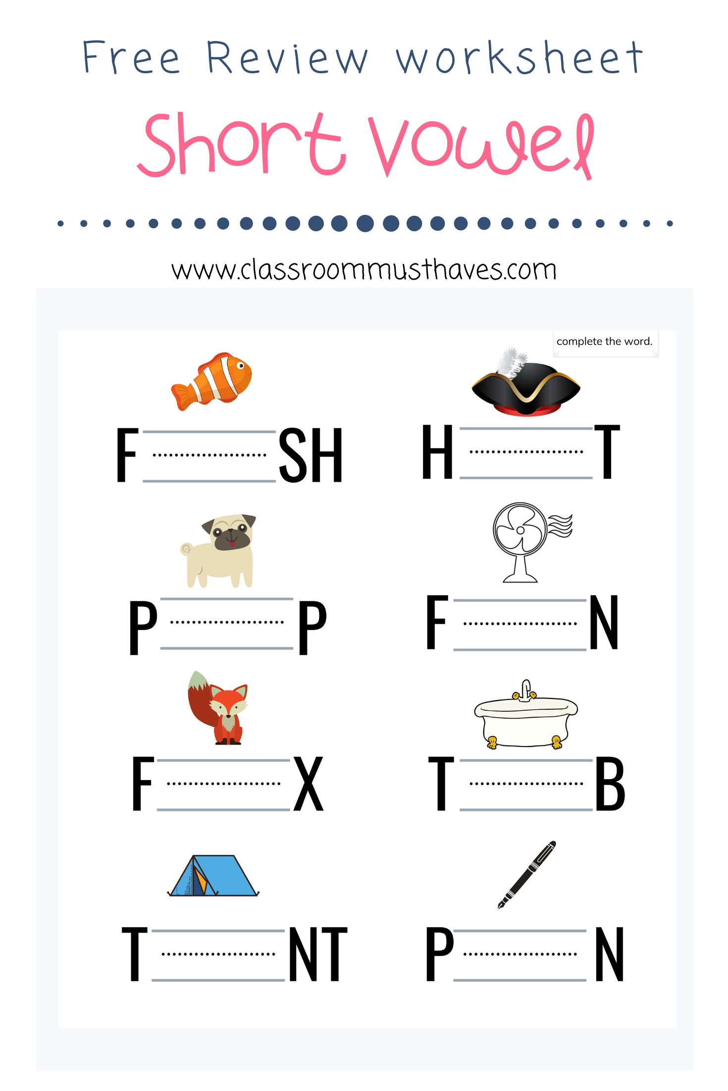 short vowel worksheet kindergarten