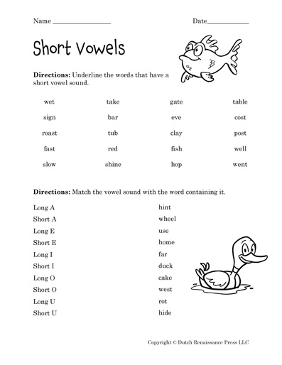 Short Vowel Worksheets - Tims Printables
