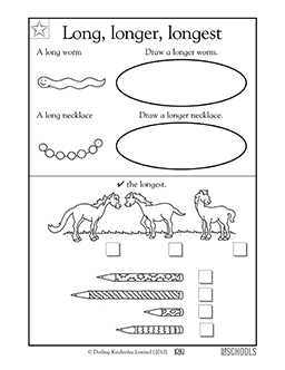 Long, longer, longest | Kindergarten, Preschool Math Worksheet ...