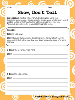 Show, Dont Tell: Descriptive Writing Practice Worksheet | TPT