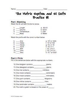 si units worksheet answers