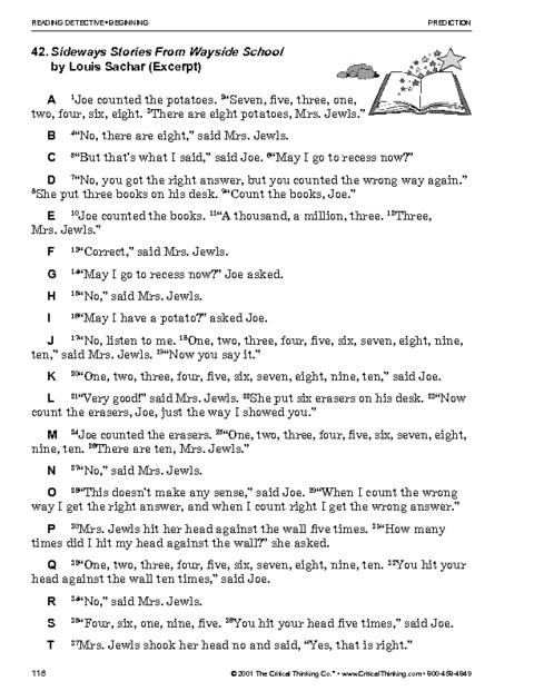 sideways stories from wayside school worksheet