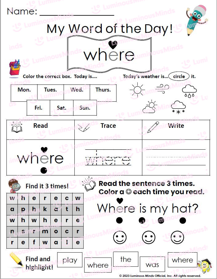 My Sight Word of the Day: Where