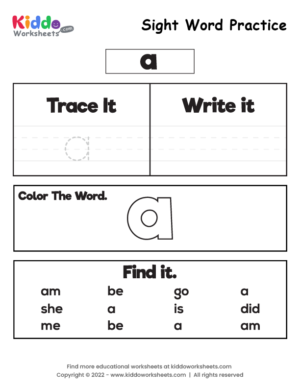 Free Printable Sight Word Practice a Worksheet - kiddoworksheets