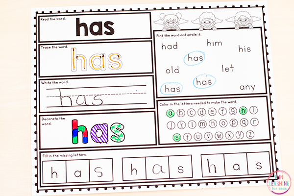 Free Printable First Grade Sight Word Worksheets