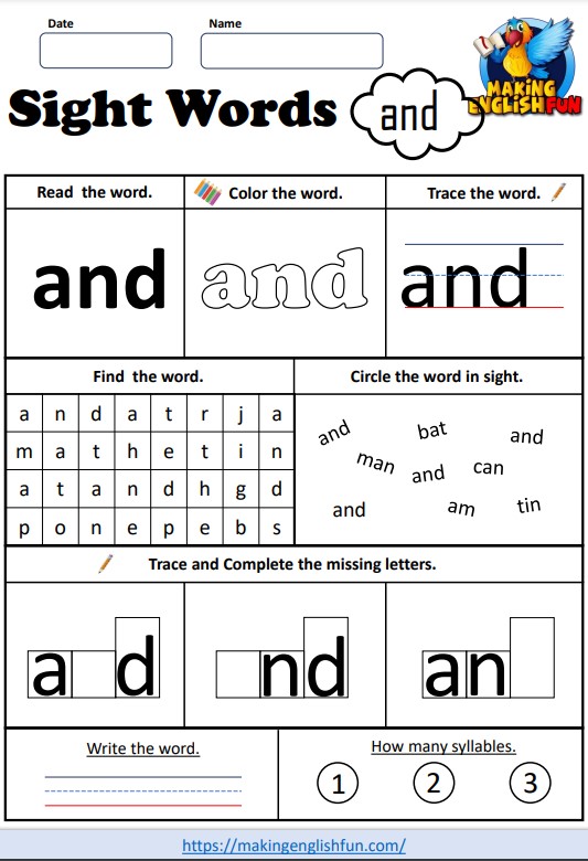 Free Sight Word Worksheets - andMaking English Fun