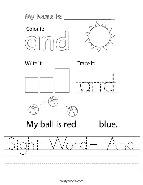 Sight Word- And Worksheet - Twisty Noodle
