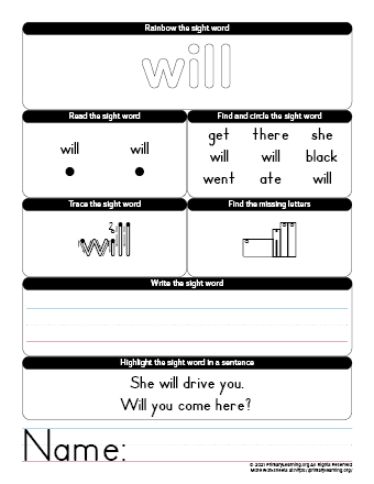 Sight Word: Cant (Worksheets)