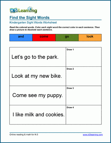 Sight Words Worksheet with Coloring and Drawing | Worsheets library