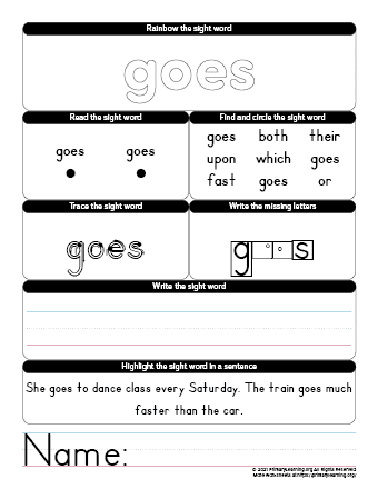 GOES Sight Word Worksheet  