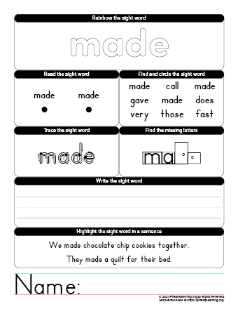 MADE Sight Word Worksheet  