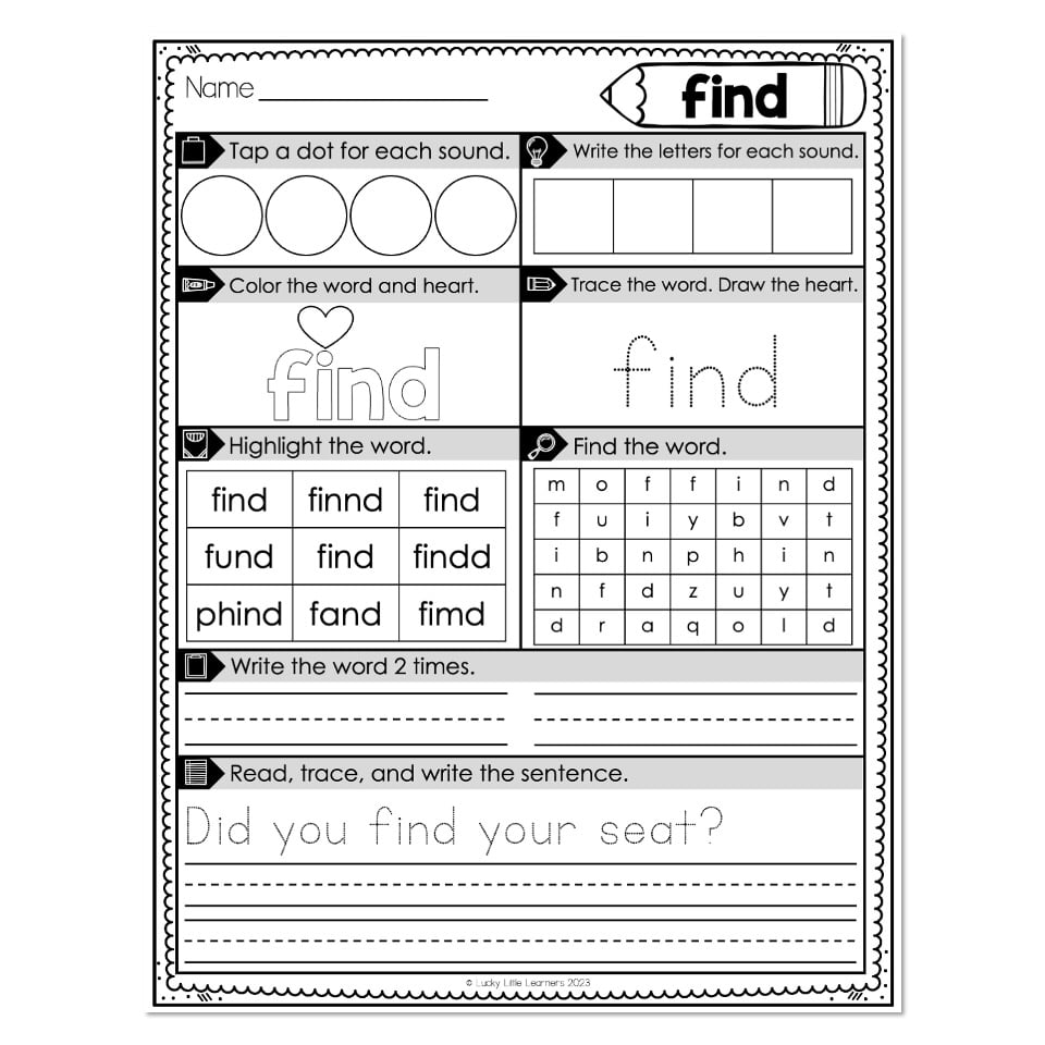 Kindergarten Sight Word Worksheets - Find And Dot Sight Words, All ...