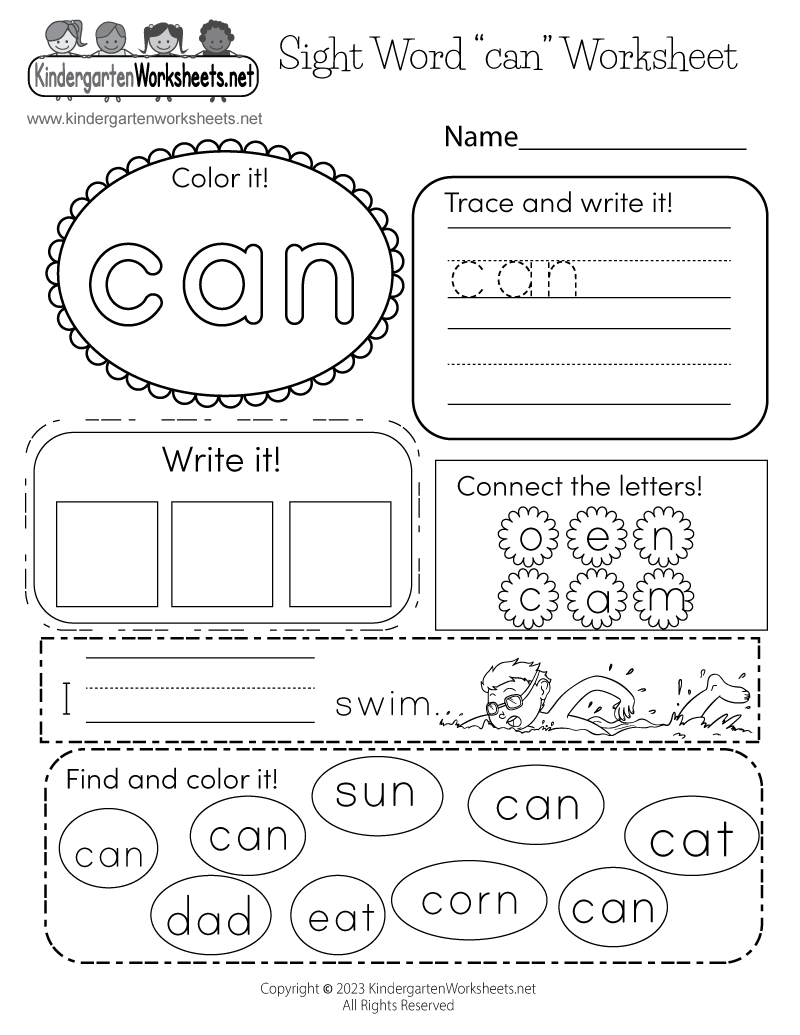 Sight Word can Worksheet - Free Printable, Digital, &  PDF