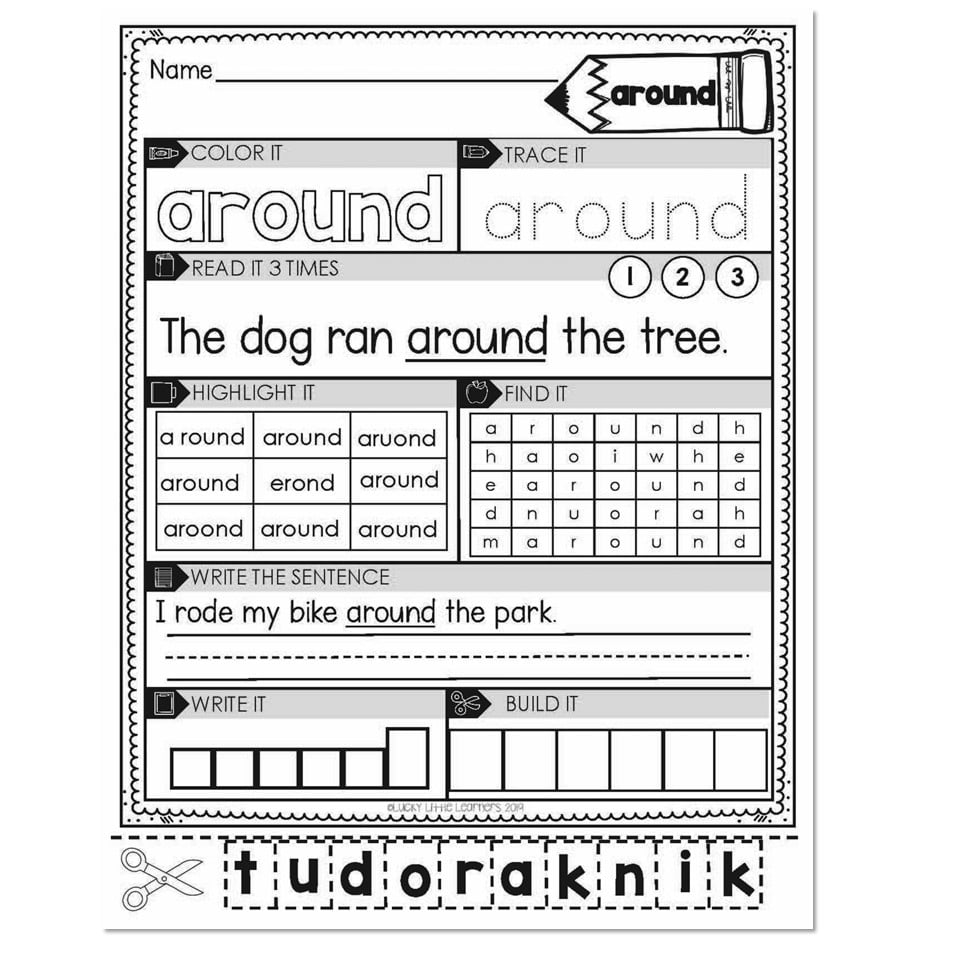 2nd Grade Sight Word Worksheets - Around - Lucky Little Learners