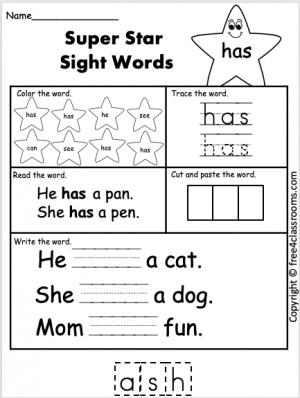 Free Sight Word Worksheet - (has) - Free Worksheets - Free4Classrooms