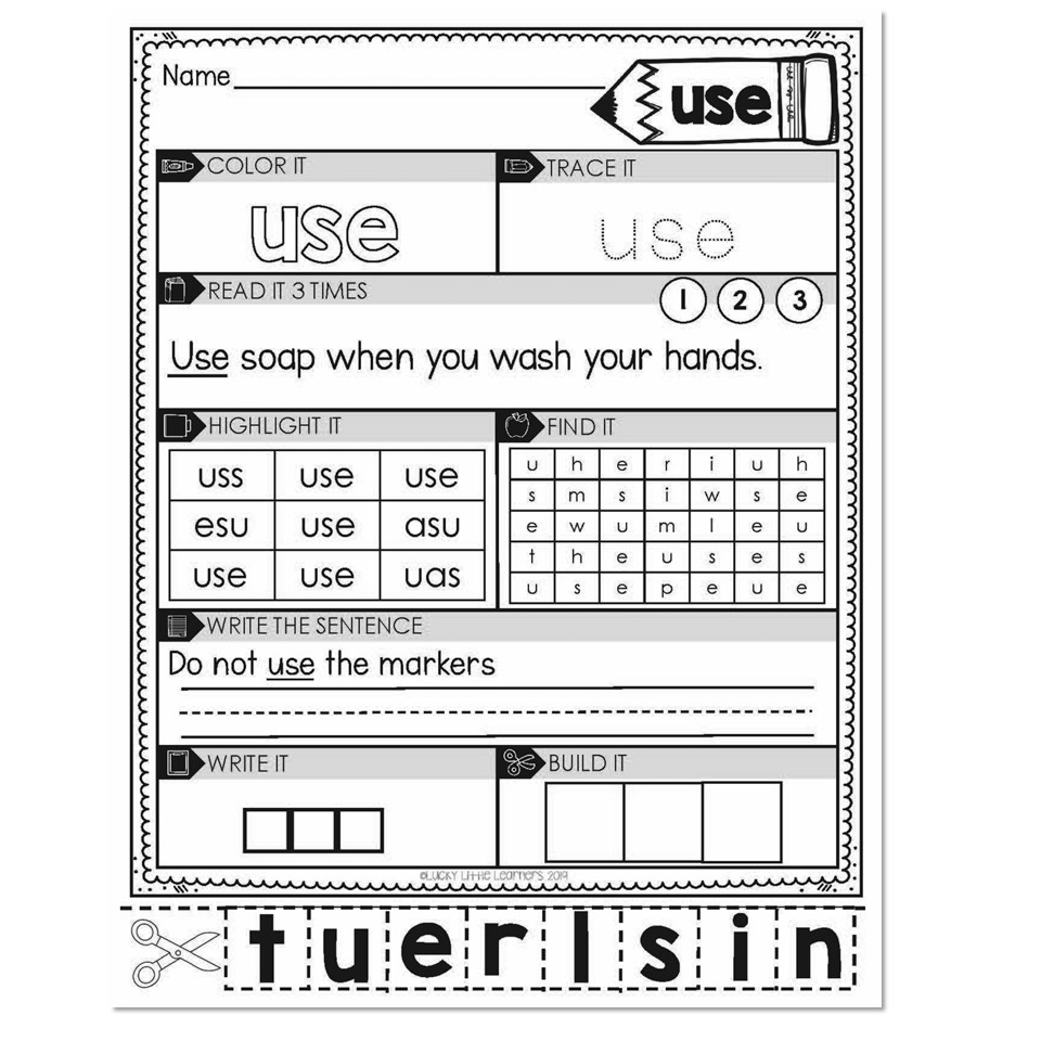2nd Grade Sight Word Worksheets - Use - Lucky Little Learners