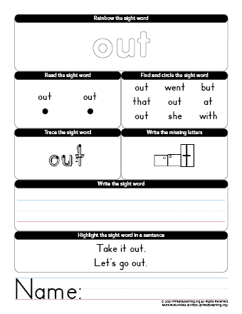 sight word of worksheet