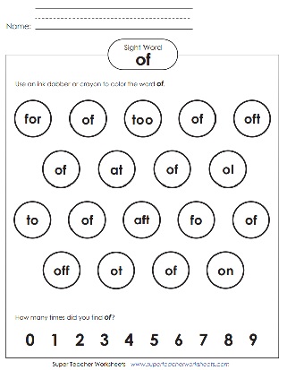 Sight Word: Of (Worksheets)