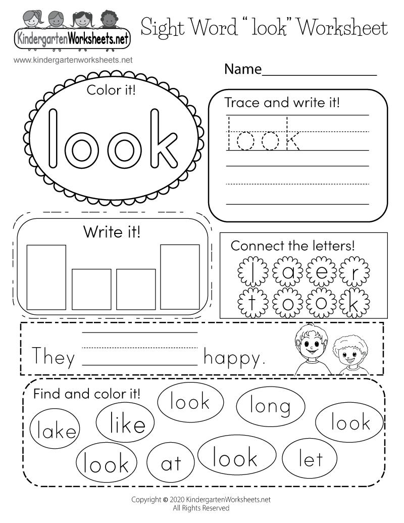 sight word of worksheet