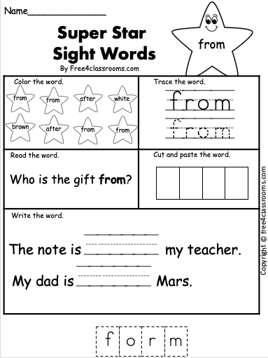 sight word of worksheet