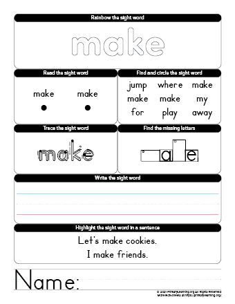 MAKE Sight Word Worksheet  