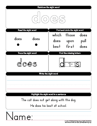 sight word sentence worksheet